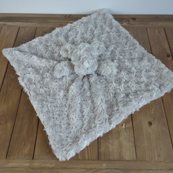 BLANKETS & BEYOND  Light Grey Plush Rosette Lovey Bear Security Blanket - Picture 6 of 8